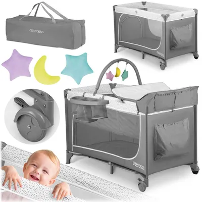 Zdjęcie produktu dla Łóżeczko Turystyczne + Materac + Torba 125X65X78Cm Rk-241 Szare