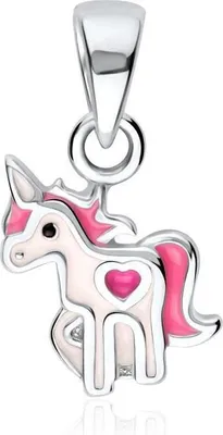 Produktbild von Einhorn Anhänger für Kinder, 925er Silber rhodiniert, weiß-pink, KP0044
