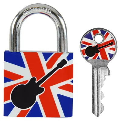 Produktbild von Master Lock 3430EURDGUITAR Schlüssel Vorhängeschloss mit Gitarrenmotiv, Gitarrenmotiv, 5,3 x 3 x 1,5 cm