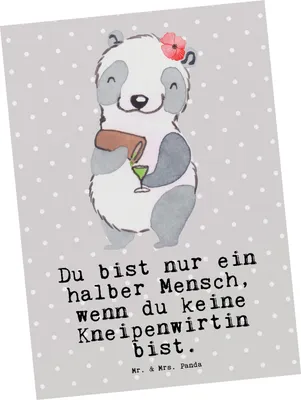 Produktbild von Mr. & Mrs. Panda Grußkarte Kneipenwirtin Herz - Grau Pastell - Geschenk, bildkarte, Bar, Kneipe, Postkarten, Postkarte, Ansichtskarte, Fotokarte, Rum, Spruch