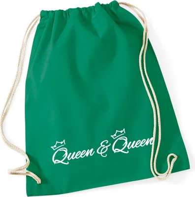 Produktbild von Huuraa Turnbeutel Queen & Queen Krone 12 Liter Kelly Green Baumwolle Rucksack Geschenkidee