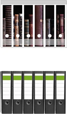 Produktbild von Wallario 6 Stück breite Ordner inkl. Klebeetiketten mit Motive Bücherregal mit alten Büchern -  Set mit Rückenschildern / Ordnerrücken Stickern