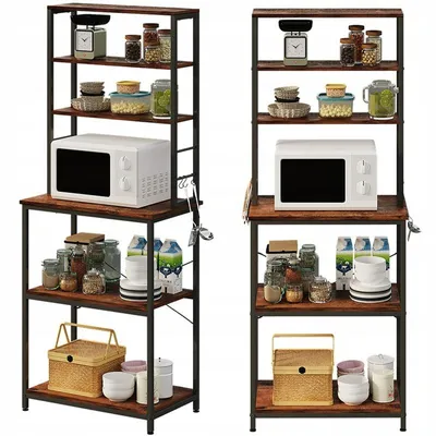 Zdjęcie produktu dla Wielofunkcyjny Regał Szafka Kuchenna Vintage Retro Brąz Loft 6 Półek 166 Cm