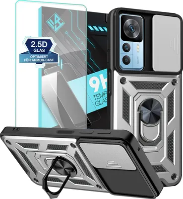 Produktbild von Armor Handyhülle für Xiaomi 12T / 12T Pro mit 9H Displayglas Displayschutz Kameraschutz Handy Panzer Case Cover Schutzhülle Outdoor Farbe: Silber