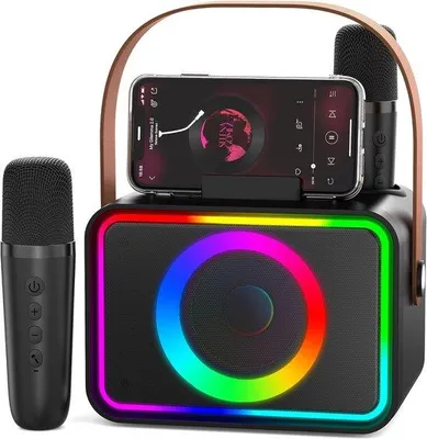 Obrázok produktu pre Karaoke systém s prenosným Bluetooth reproduktorom, mikrofónom, párty pódiom a diskotékovými svetlami