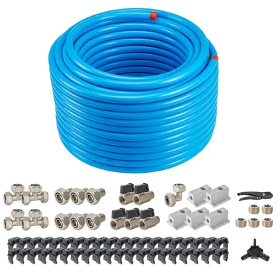 Immagine prodotto di Set di tubi per compressori d'aria VEVOR, 200 piedi x 3/4 pollici in alluminio HDPE, a prova di perdite e facile da installare, set di tubi pneumatici per officina garage, blu