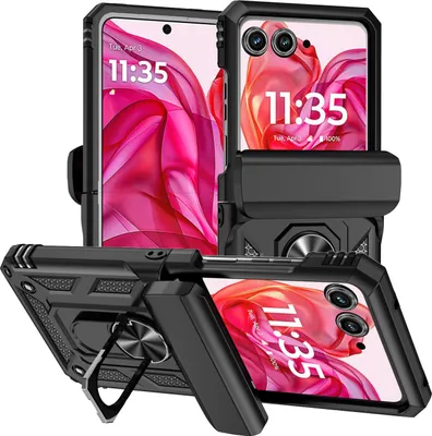 Obrázek produktu pro Hybridní pouzdro na Motorola Razr 50 / razr 2024 dvouvrstvé pouzdro s prstencovým stojánkem a krytem na pant Černý