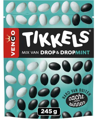 Zdjęcie produktu dla Venco Tikkels Lukrecja & Mint Candies, 245 g - Słodko-cierpka lukrecja z nutą mięty