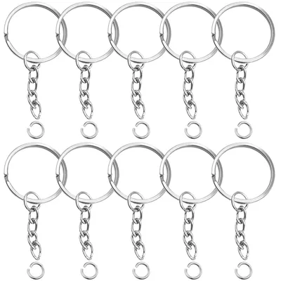 Produktbild von Schlüsselringe mit Kette - 100 Stück 25 mm Durchmesser - DIY Bastelbedarf für Schlüsselanhänger - Silber