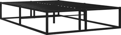 A black metal bed frame is shown against a white background.