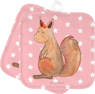 Produktbild von Mr. & Mrs. Panda Topflappen Einhorn Glauben - Rot Pastell - Geschenk, Eichhorn, Unicorn, Kochlappen, Topflappenset, Eichhörnchen, Einhörnchen, Topfuntersetzer, Einhörner