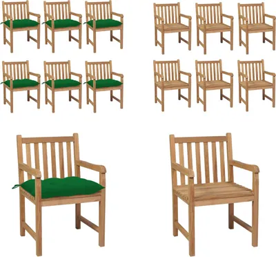 Produktbild von vidaXL Gartenstühle 6 Stk. mit Grünen Kissen Massivholz Teak - Gartenstuhl - Gartenstühle - Gartensessel - Holzstuhl