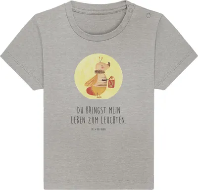 Produktbild von Mr. & Mrs. Panda Babyshirt Glühwürmchen 24. - 36. Monat - Heather Grey - Geschenk, Baby Jerseyshirt, Falter, Liebesspruch, Leuchten,  T-Shirt, Kurzarmshirt, Jahrestag
