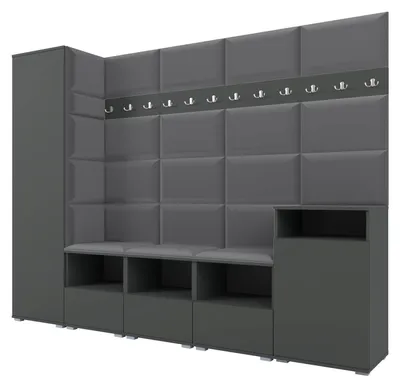 Produktbild von Garderobe NELA XI 250 cm Modulare Flurmöbel Graphit mit Sitzpolster Dunkelgrau 15 (Großes Set)