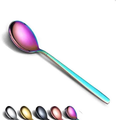 Immagine prodotto di Ibenzoa® Set di 6 cucchiai colorati, in acciaio inossidabile con rivestimento in titanio, ideali per la tavola e lavabili in lavastoviglie