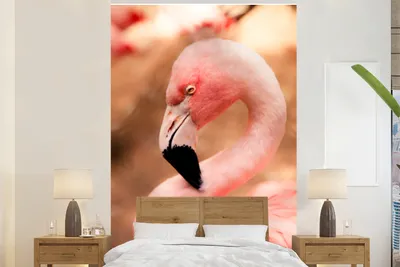 Produktbild von MuchoWow® Fototapete für Wohnzimmer oder Schlafzimmer Wandtapete Vinyl Motivtapete Porträt eines rosa Flamingos - 145x220 cm - Wanddekoration