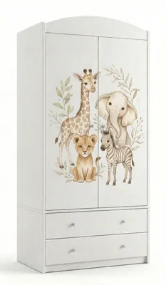Produktbild von Kinderschrank Weiß 88x187x54 cm 2 Türen 2 Schubladen Kleiderschrank Kinder mit Kleiderstange Kinderzimmer Schrank groß