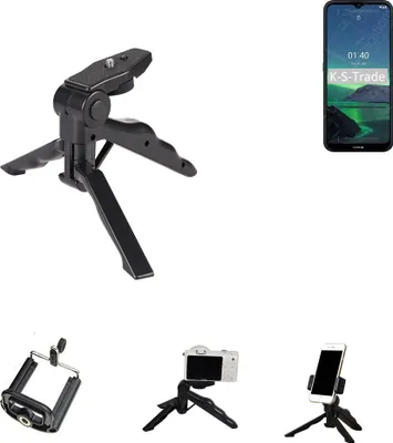 Produktbild von K-S-Trade Stativ Tisch-Ständer Dreibein Handy-Stativ Ständer kompatibel mit Nokia 1.4 Mini-Stativ Smartphone Tripod Handy-Stativ aus Plastik schwarz