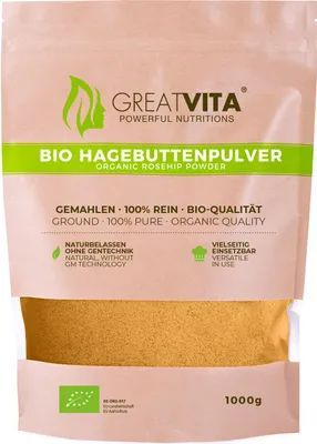 Produktbild von GreatVita Hagebuttenpulver 1000g | fein gemahlen, natürlich & rein aus biologischem Anbau