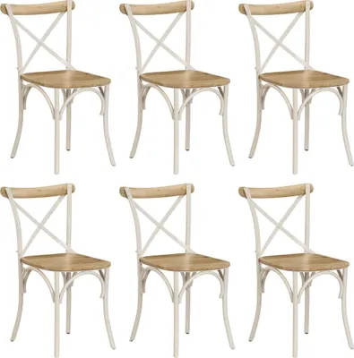 Image de Chaises à dossier croisé lot de 6 blanc bois de manguier massif