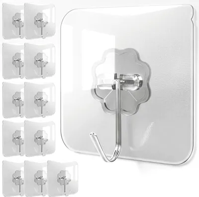 Produktbild von Lindenstein Klebehaken extra stark, 12er-Set, selbstklebend, transparent, 180° drehbar, wetterfest, bis 10 kg