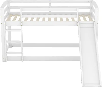 Produktbild von Etagenbett mit Rutsche Massivholzrahmen Kinderbett Jugendbett Hausbett Einfache Montage 90x200cm Weiß
