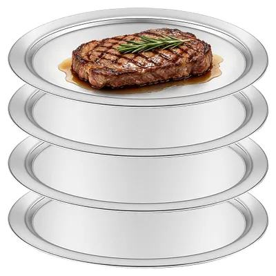 Ovale Servierplatten aus Edelstahl, 4er-Set, 28,7 x 22,3 cm
