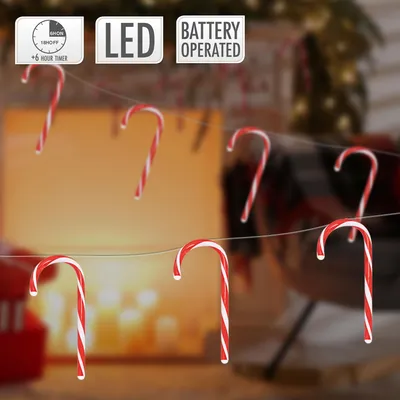Zdjęcie produktu dla ECD Germany Lampki choinkowe LED z 7 laskami cukierków 330 cm 28 ciepłych białych diod LED zasilanych bateryjnie Świąteczna dekoracja wnętrz z laskami cukierków Candy Cane