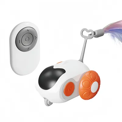 Produktbild von Katzenspielzeug,Fernbedienung Katzenspielzeugauto Lange Akkulaufzeit Multimodus mit 300mAh Akku, USB-Aufladung,ABS-Material für Katzen Hunde,Orange