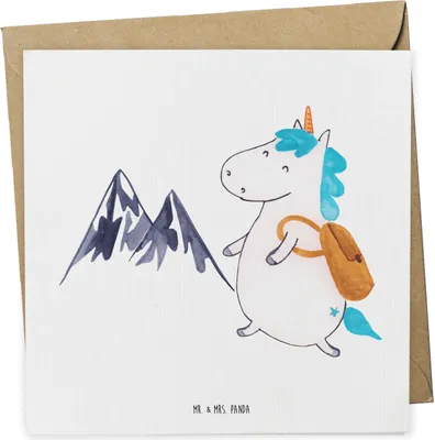 Produktbild von Mr. & Mrs. Panda Deluxe Karte Einhorn Bergsteiger - Weiß - Geschenk, Reisen, Glückwunschkarte, Klappkarte, faltkarte, Abenteuer, Urlaub, Unicorn, doppelkarte, Einhörner