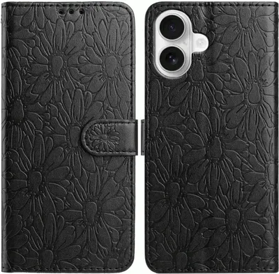 Produktbild von Mobigear Flowers iPhone 17 Hülle Klapphülle Geldbörse - Schwarz