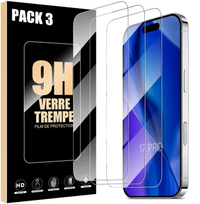 Image de 3 Verre Trempé pour iPhone 17 Pro, Protection d'écran Anti-Rayures 9H Antichoc Transparent