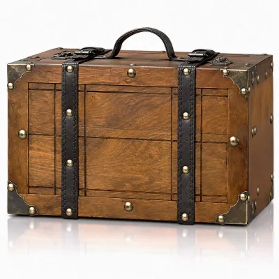 Vintage Holzkoffer, groß, 36 x 28 x 18 cm, Used-Look, Schatztruhe, Aufbewahrung