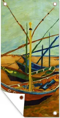 Produktbild von MuchoWow® 80x160 cm Outdoor-Poster Gartendeko Sichtschutz Garten Poster für den Garten  Fischerboote am Strand - Vincent van Gogh