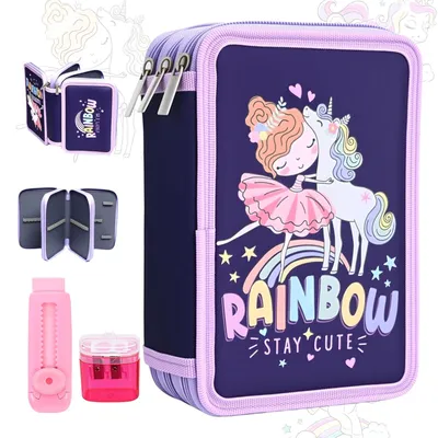 Productafbeelding van Etui met 3 vakken, grote capaciteit, geschikt voor kleurpotloden, ideaal voor schoolspullen, tieners, meisjes en jongens. Een perfect cadeau!