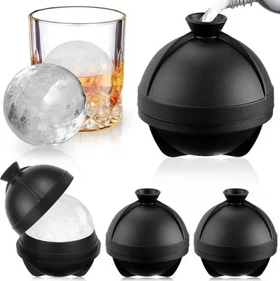 Produktbild von Silikonische Eisformen – 4-teiliges Set runde Eisformen – BPA-freie runde Silikon-Eisformen, für Whisky, Sekt, Cocktails, Gin und andere Getränke geeignet, im Tiefkühler aufbewahren, schwarz