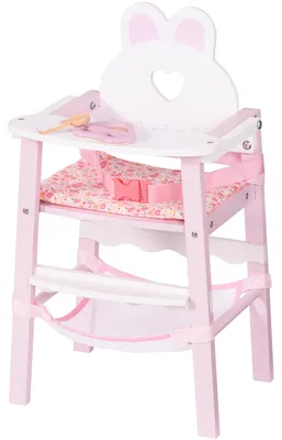 Image de Chaise haute en bois ROBUD – Siège pour poupées avec ceinture de sécurité, plateau et