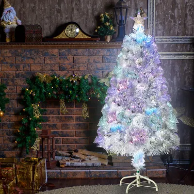 Image de FCH 120cm Arbre de Noël artificiel multicolore LED avec flocon de neige et pointe d'étoile, 120 pointes, blanc