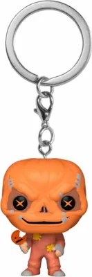 A keychain with a Funko Pop! figure of Sam from Trick 'r Treat.