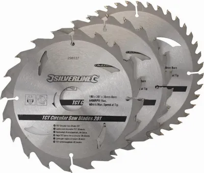 Image de Lot de 3 lames SILVERLINE TCT Ø190 mm Alésage 30 mm - 20, 24 et 40 dents - 590591