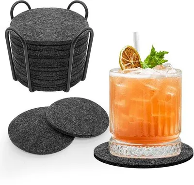 Produktbild von Donkergrijze glazen onderzetters, set van 12, voor bar en tafel, kerstcadeau