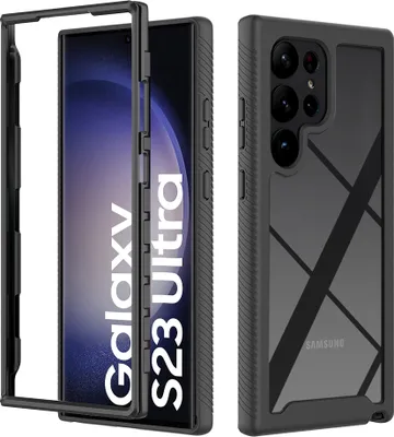 Produktbild von Galaxy S23 Ultra Hülle, Hybrid Transparente Rückseite Robust TPU Bumper Rutschfest Stoßfest Ganzkörper Schutzhülle für Samsung Galaxy S23 Ultra Schwarz