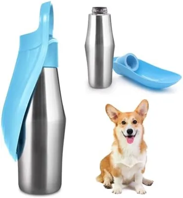 Produktbild von PromoHome® Tragbare Hundetrinkflasche 750ml mit Trinknapf, Blau, 22 cm