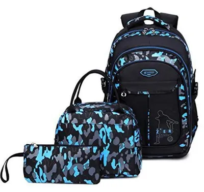 Produktbild von Schulrucksack Set 3-teilig Camouflage Blau für Jungen & Mädchen