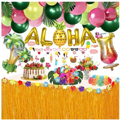 Produktbild von 162PCS Hawaii Deko Party Dekoration Set mit Luftballons Girlande Tischröcke Ballon Kit Hawaii ALOHA für Tropische Sommer Beach Party Deko Tisch