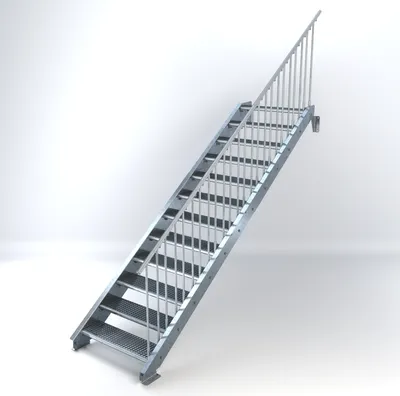 Produktbild von Stahltreppe 12 Stufen bis Höhe 240 cm, Laufbreite : 90 cm Geländer rechts ST 3 (31 / 9 mm schmal)