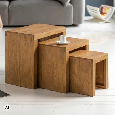 Produktbild von riess-ambiente 3er-Set Beistelltische MAKASSAR 45cm natur honey finish massives Mangoholz