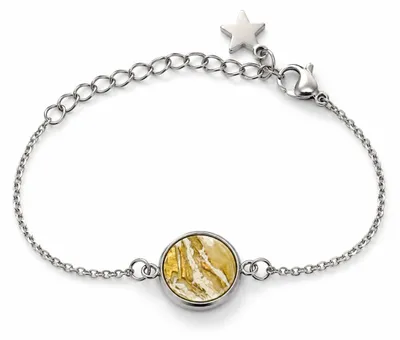 Imagen del producto de BEYSTON Pulsera de cadena con ámbar báltico 12 mm, en tonos crema y miel, acero inoxidable en su color natural, Imagen generada por IA