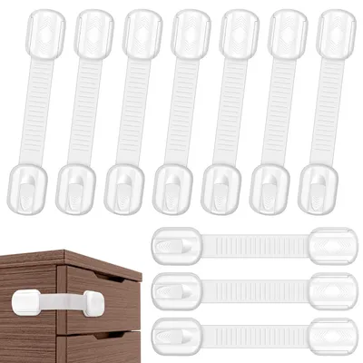 Produktbild von Kindersicherung Schrank und Schubladen, 10 Stück Selbstklebende Baby Schubladensicherung für Tür Schränke Kühlschrank und Schubladen mit Starker Kleber ohne Bohren, Weiß