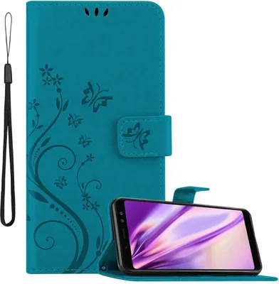 Produktbild von Cadorabo Hülle für Samsung Galaxy A8 2018 Schutz Hülle in Blau Schutzhülle Handy Hülle Etui Case Blumen Flower